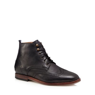 H By Hudson Black 'Penley' wingtip leather ankle boots